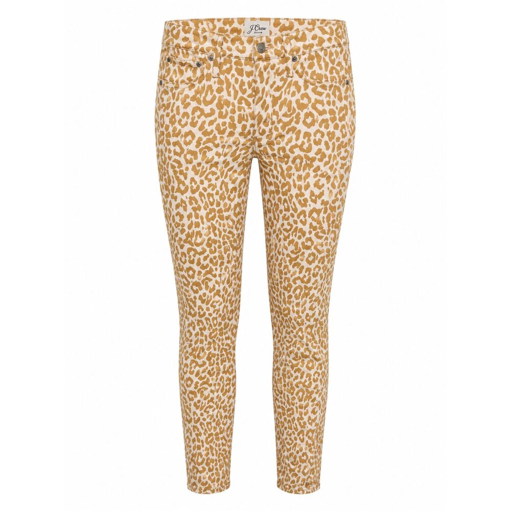 J.Crew Leopard Print Skinny Jeans Size 26 Tan Animal Print Mid Rise Stretch
